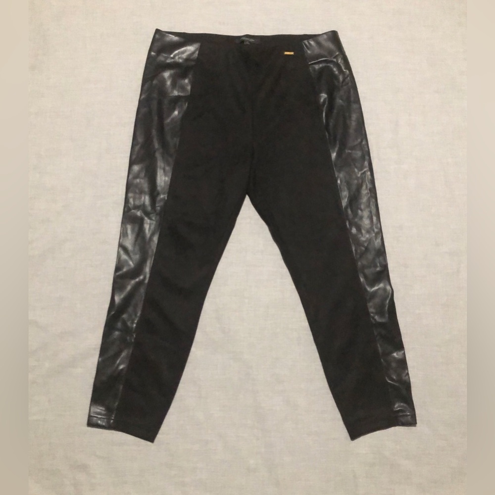 Marc New York Women’s Control Waistband Faux Suede & Leather Pants Black Sz 1XL